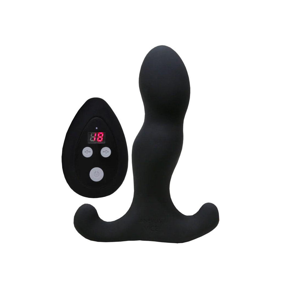 An Aneros Vice 2 Vibrating Prostate Massager is shown with its remote against a blank background.
