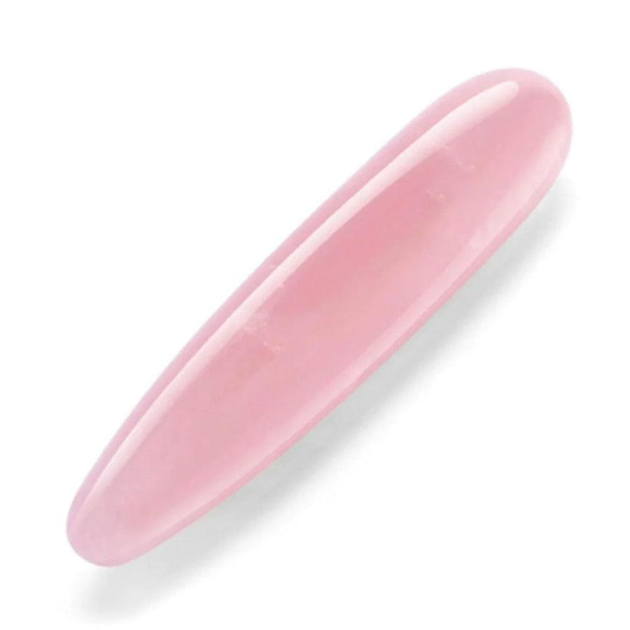 A Le Wand Crystal Slim Wand made of Rose Quartz is shown against a blank background.
