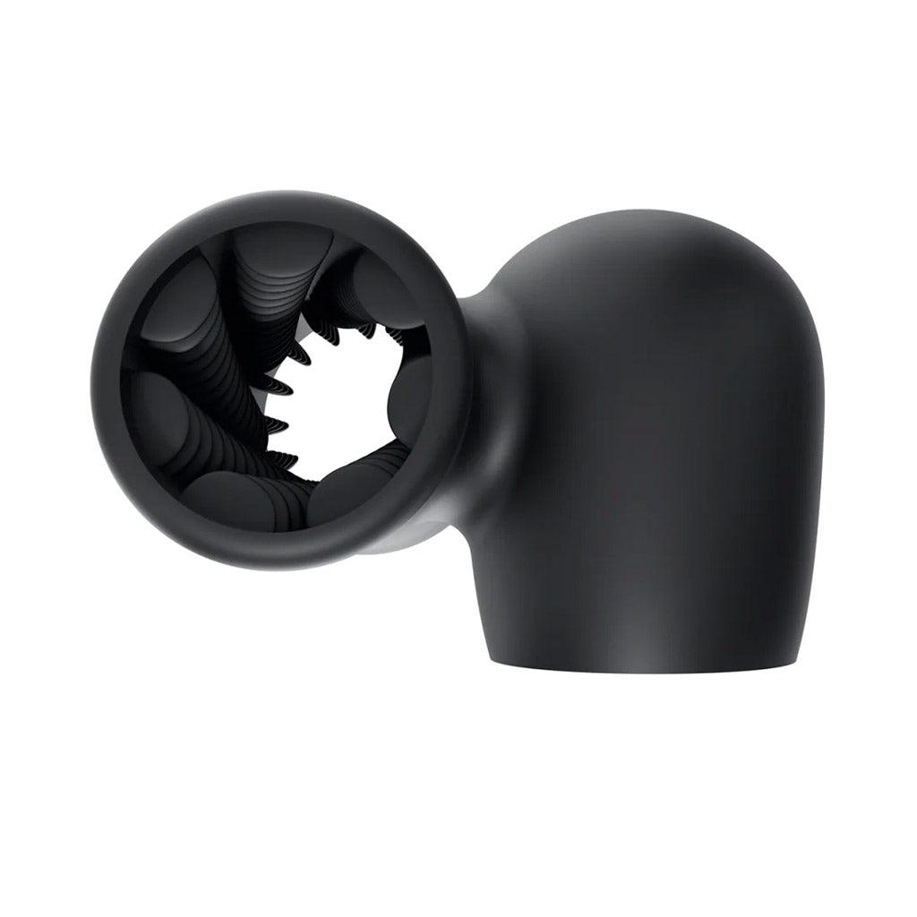 The Man Wand Xtreme Vibrating Penis Masturbator attachment is shown from the side against a blank background.