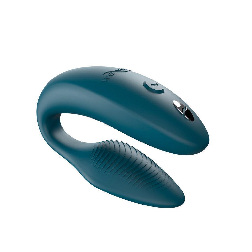 The We-Vibe Sync 2 Couples Vibrator in the Green Velvet color on a plain white background.