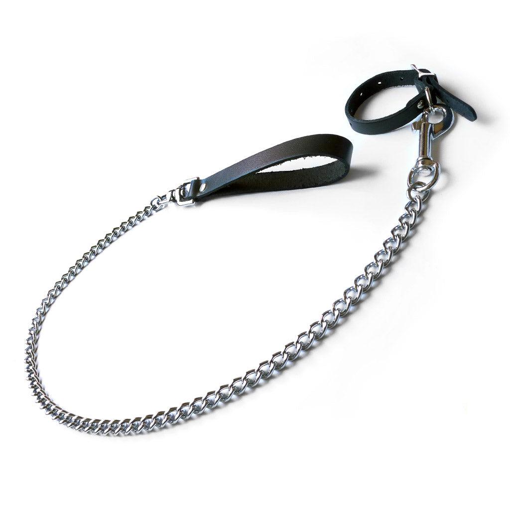 Buckling Leather Cock Ring and Chain Leash image