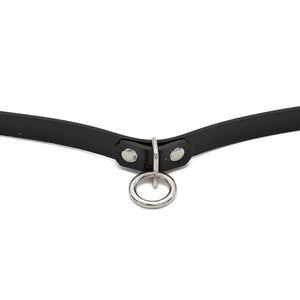 An unbuckled Stockroom Black PVC Choker with an O-Ring is shown against a blank background.