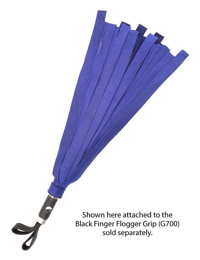 The purple Deer Leather Interchangeable Flogger Head is attached to the Black Finger Flogger Grip and displayed against a blank background.
