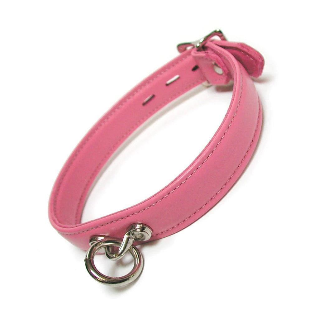 The Premium Garment Leather Collar in pink leather is shown against a blank background.