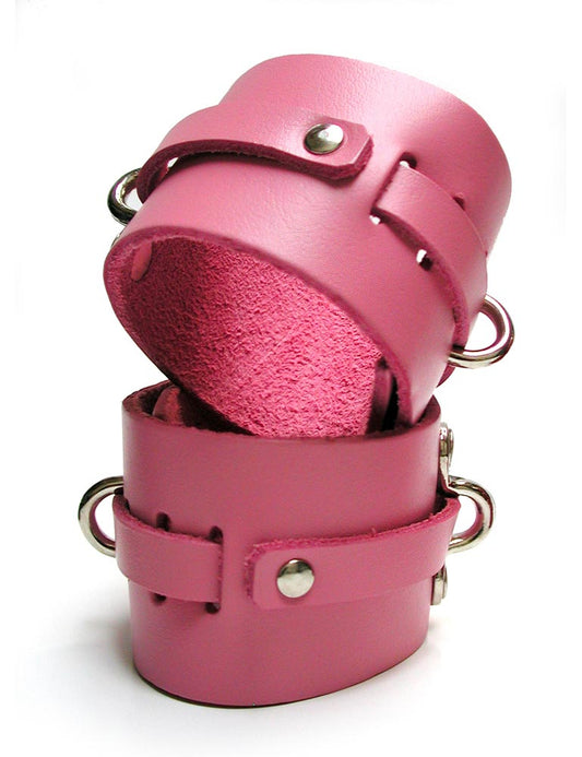KinkLab Pink Bound Leather Ankle Cuffs-The Stockroom