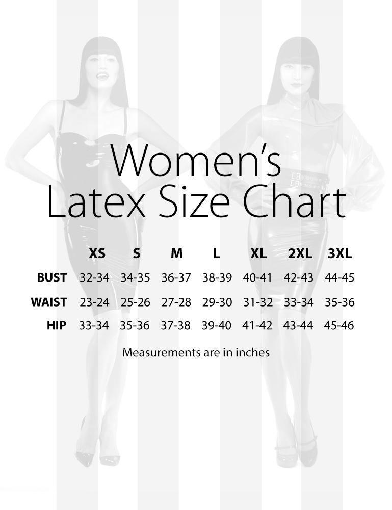 An image of the women's sizing chart for Syren Latex.