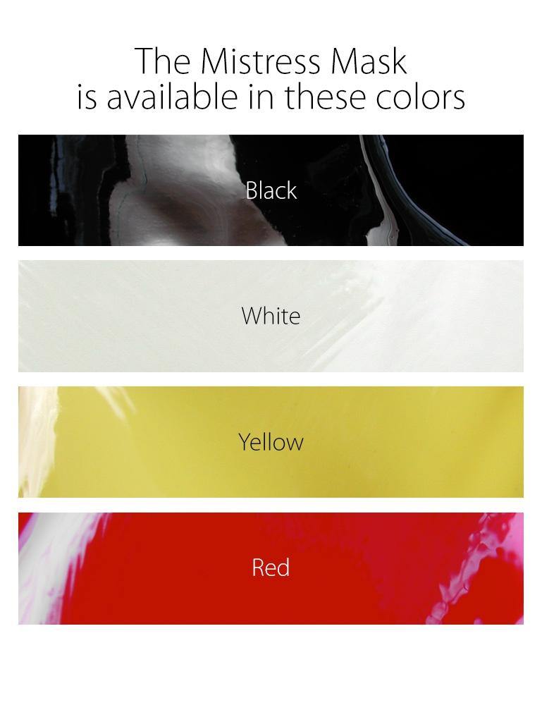 A chart showing the available standard colors for the Mistress Mask by Syren Latex.