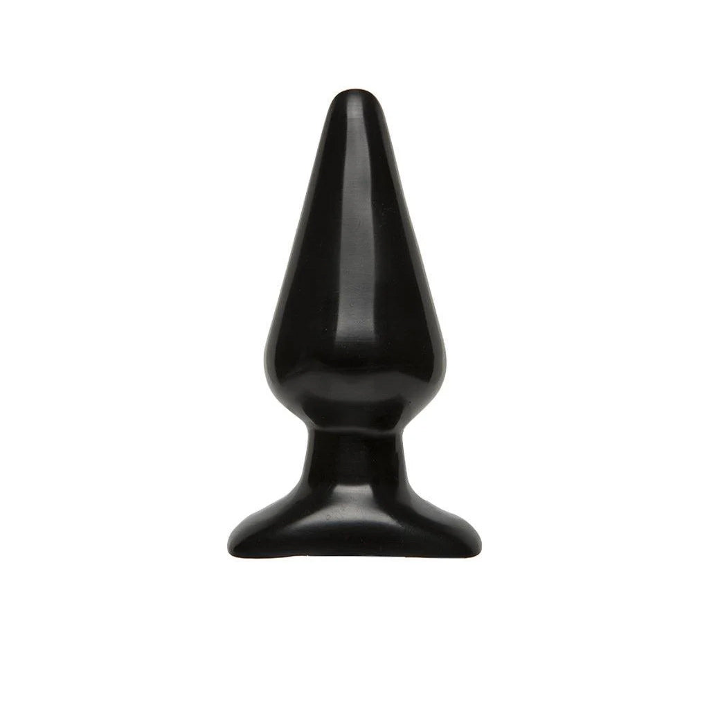 The Black Anal Plug, size Large by Doc Johnson is shown against a blank background. It is a black rubber butt plug.