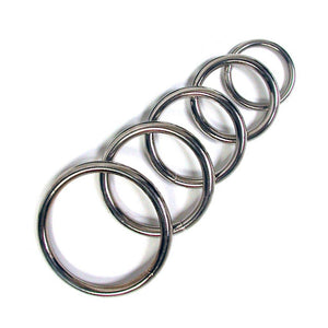 Five Nickel Plated O-Rings are displayed against a blank background. They are arranged by size, with the largest at the bottom and the smallest at the top. 