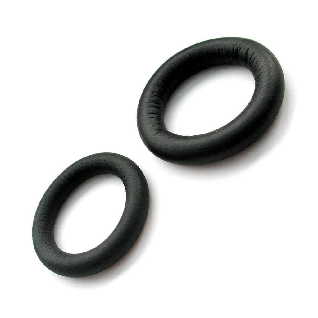 The thin and thick sized neoprene cock rings are shown on a white background.