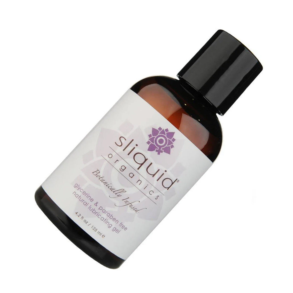 A 4oz bottle of the Sliquid Organics Gel is shown against a white background. 