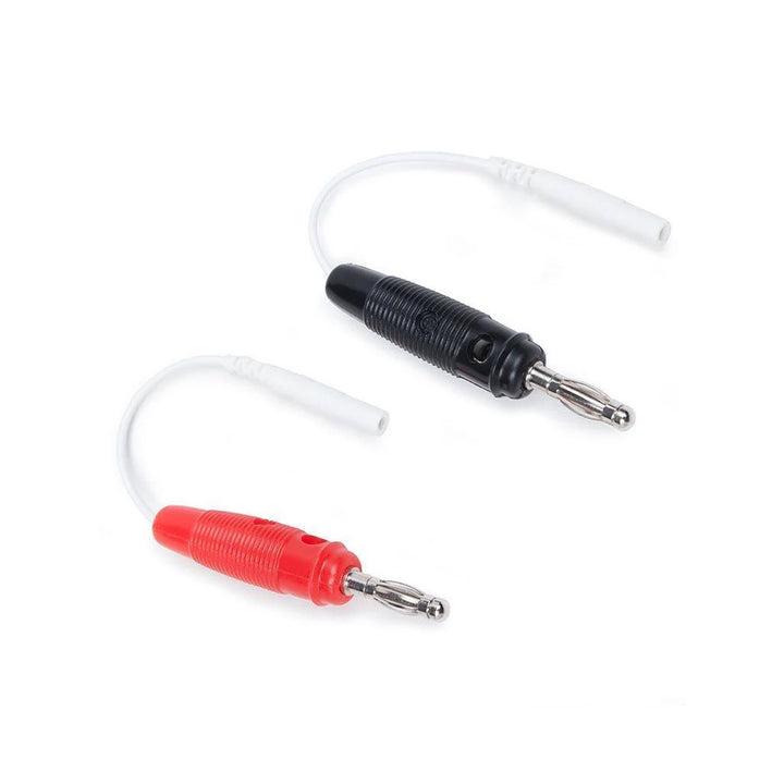 A pair of 2mm Banana Plug Mystim Lead Wires are displayed against a blank background.