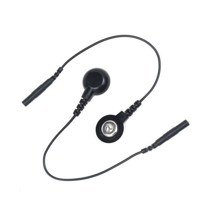 A pair of Mystim Adaptor Wire Snap Fasteners (Female) To 2mm Plug Junctions are displayed against a blank background.