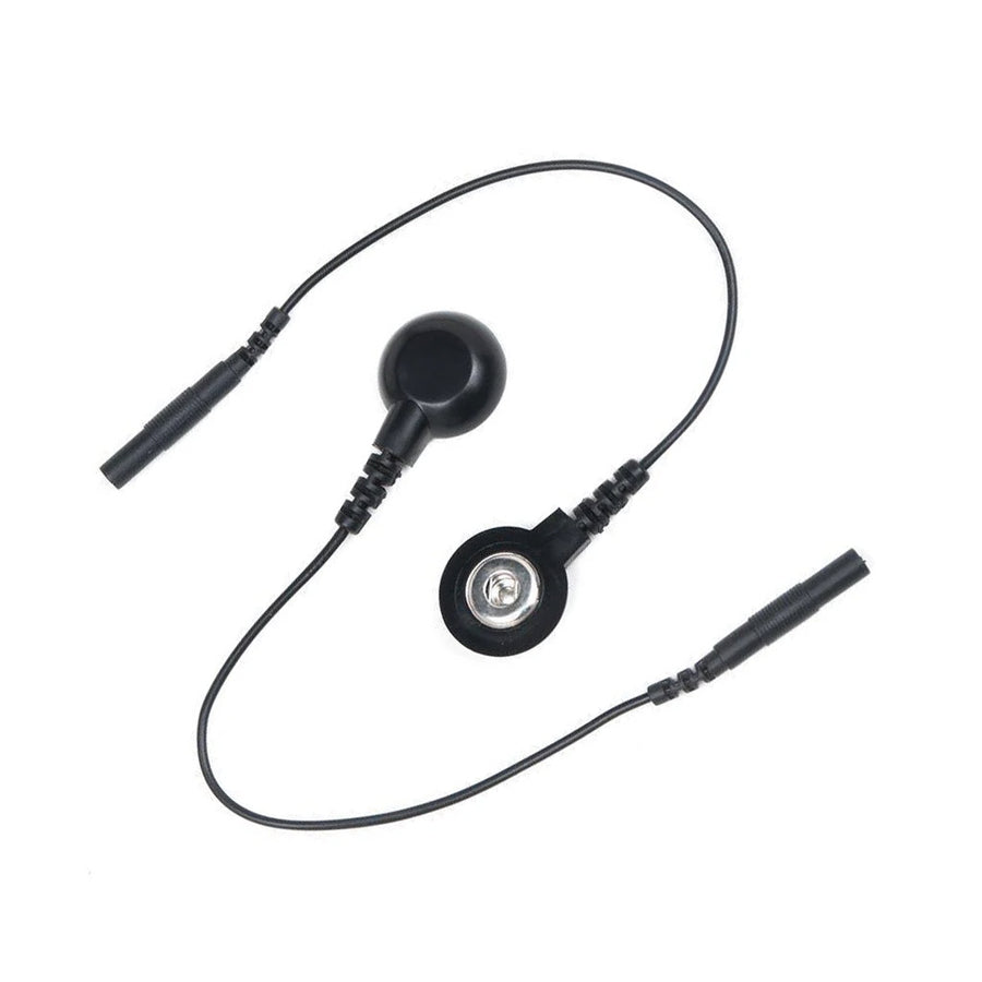 A pair of Mystim Adaptor Wire Snap Fasteners (Female) To 2mm Plug Junctions are displayed against a blank background.