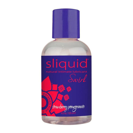 a 4oz bottle of the Sliquid Natural Swirl, Strawberry Pomegranate is shown against a white background.