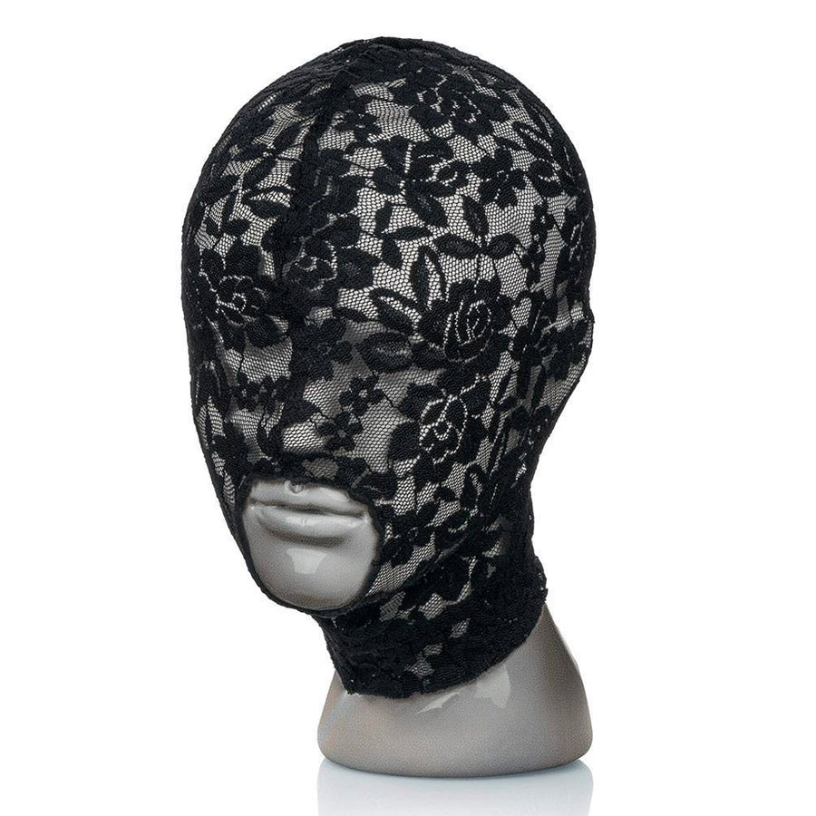 The Scandal Lace Hood is displayed on a grey mannequin head against a blank background.