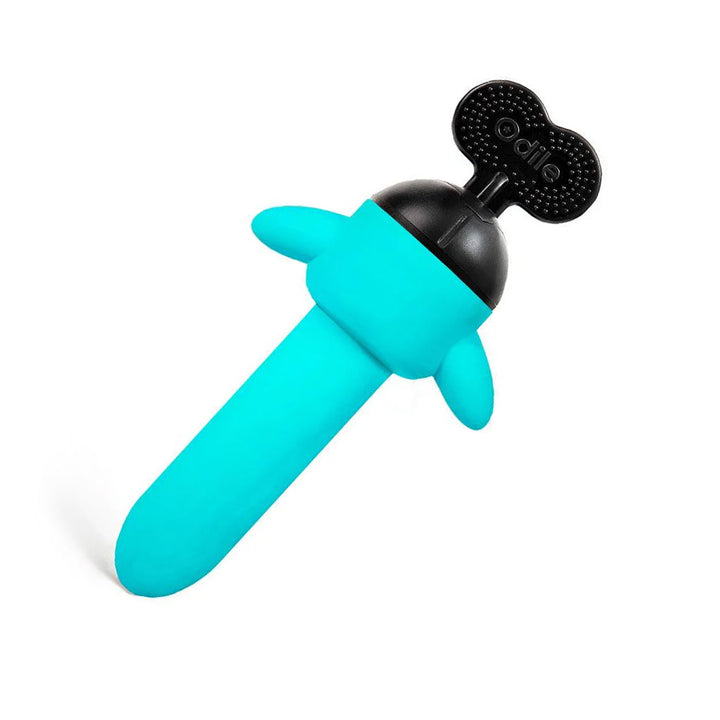 The Odile Butt Plug Dilator in Aqua is shown against a blank background. The toy has a smooth insertable portion with a flared base and a black turn key at the base.