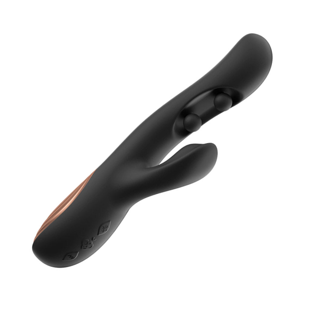 The Honey Play Box vibrator, black model on a white background. The shaft is gently curved in a wave shape, with a smaller vibrator on top for clitoral stimulation.