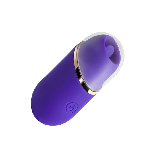 A purple version of the mini clit-licking vibe on a white background.