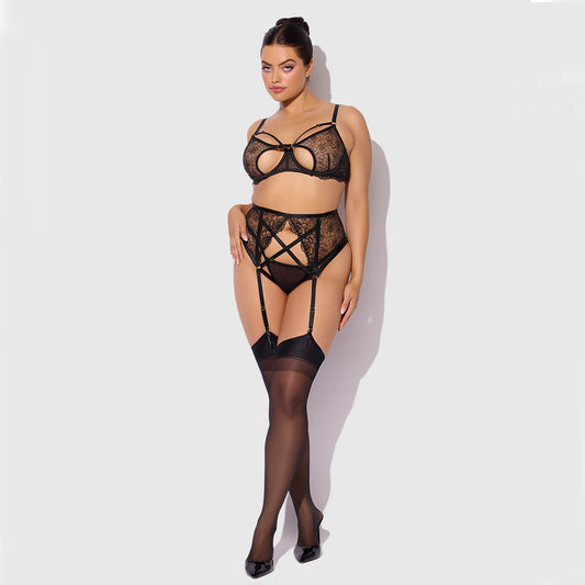 H.O.D. Rosalie Embroidered Bra Set, Black-The stockroom
