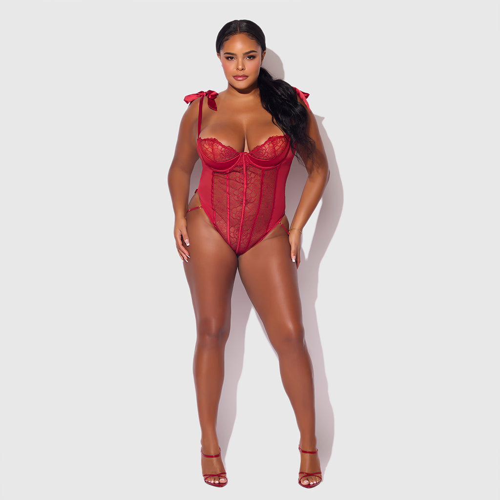 H.O.D. Rosalie Rouge Strappy Lace Teddy-The stockroom