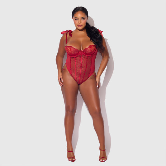 H.O.D. Rosalie Rouge Strappy Lace Teddy-The stockroom
