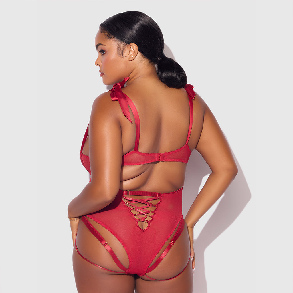 H.O.D. Rosalie Rouge Strappy Lace Teddy-The stockroom