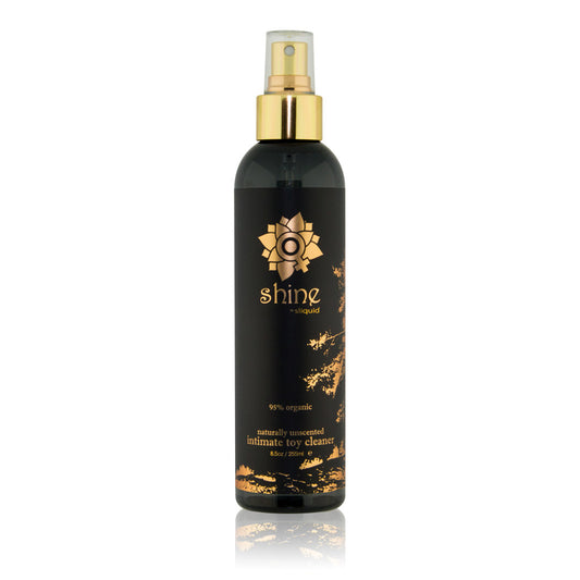 A bottle of Sliquid Shine Toy Cleaner, 8.5 oz is shown against a white background. 
