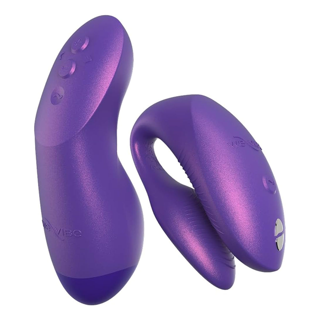 The purple we-vibe chorus pro vibrator is show on a white background