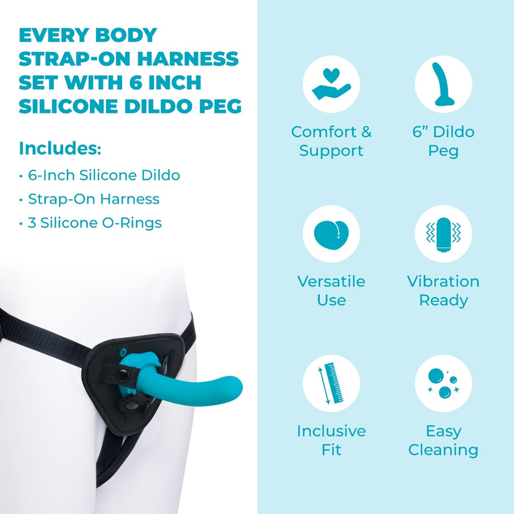 B-vibe every body strap-on harness set with 6" silicone dildo-The Stockroom