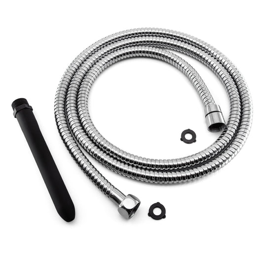 The disassembled Hydroshot travel douching hose kit is shown on a white backgrown 