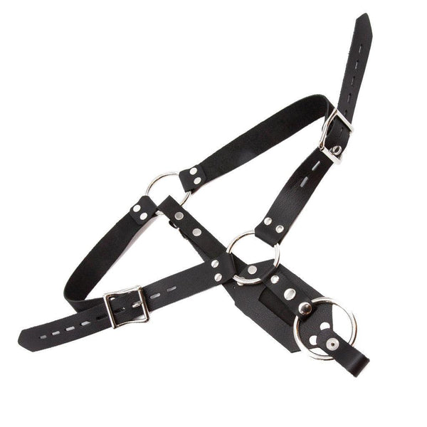 Anal Plug Leather Bondage Harness for Men, Black