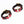 Load image into Gallery viewer, A pair of the Melanie Rose Designs x The Stockroom Wrist Cuffs, made of black and red leather braided together with a gold O-ring in the center, are displayed against a blank background.
