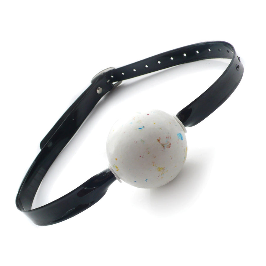 The KinkLab Jawbreaker Gag with black PVC straps is displayed against a blank background. The straps are adjustable and buckle in the back.