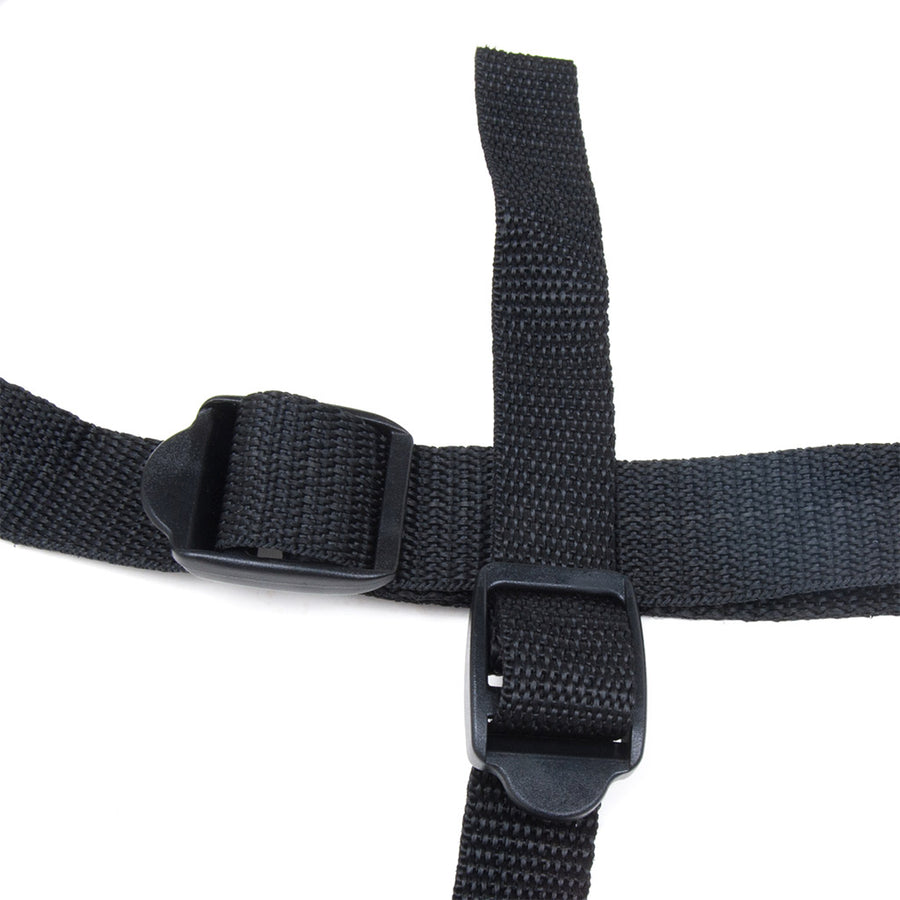 A close-up of the straps of the Malibu Terra Firma strap-on harness is shown against a blank background.