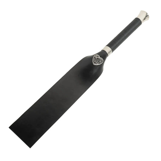 Black rubber paddle with a silver logo on a white background