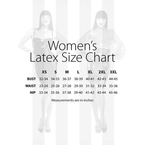 An image of the women's sizing chart for Syren Latex.