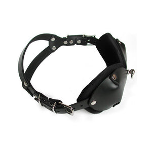 The Mistress Heather Leather Blindfold is displayed against a blank background.
