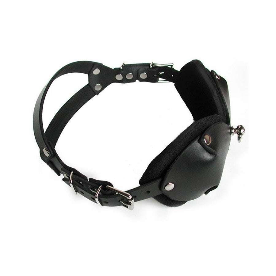 The Mistress Heather Leather Blindfold is displayed against a blank background.