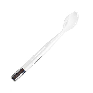 The KinkLab Tongue Neon Wand Electroplay Attachment is displayed against a blank background. The attachment is made of glass with a metal cap at the bottom. It is a glass rod shaped like a spoon.