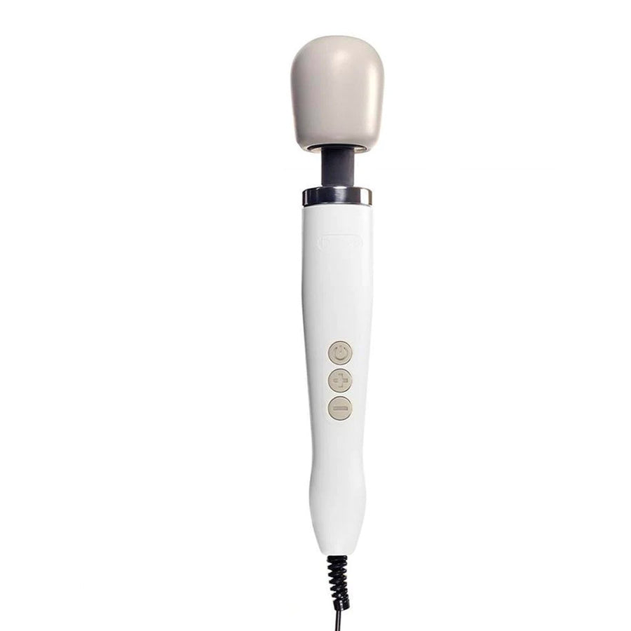 A Doxy Vibrating Wand Massager in White is shown against a blank background.