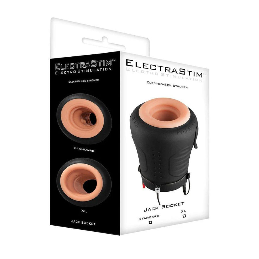 The box packaging for the Standard Electrastim "Jack Socket" Electro Stroker is displayed against a blank background.