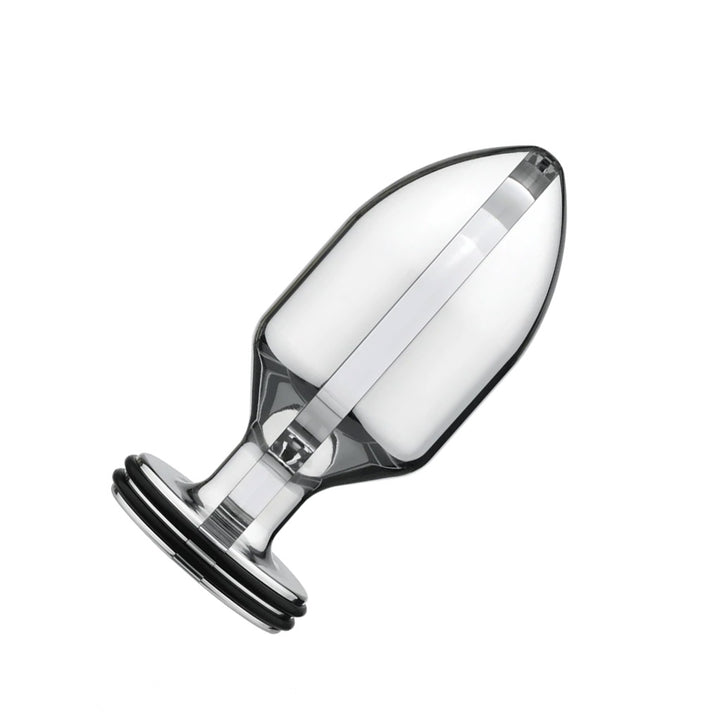 The small Electrastim Extreme Electro Butt Plug is displayed against a blank background. It is a clear tapered butt plug with a flared base.