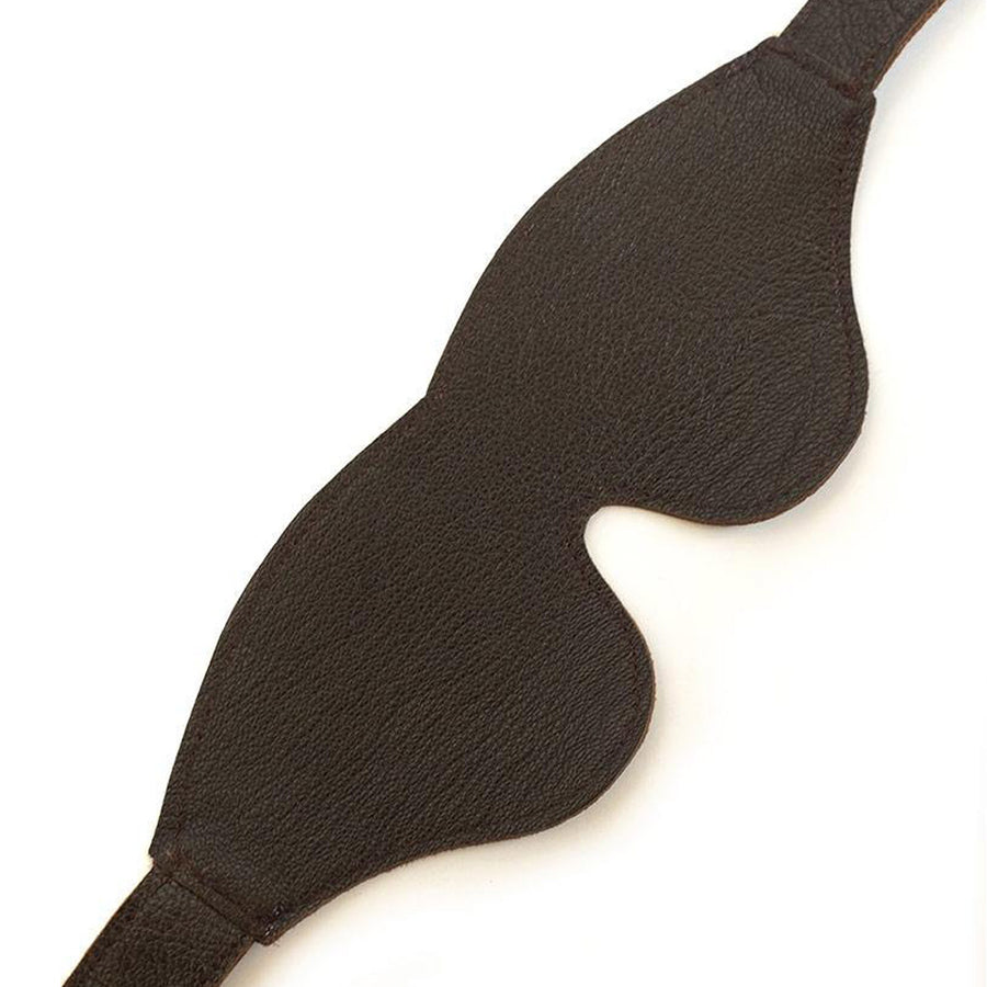 The BDSM Classic Cut Brown Leather Blindfold is displayed against a blank background.