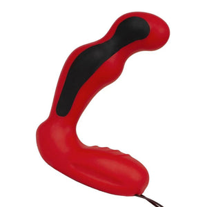 The Electrastim Silicone Fusion Habanero Prostate Massager is displayed against a blank background with a thin black cord coming out of the base.