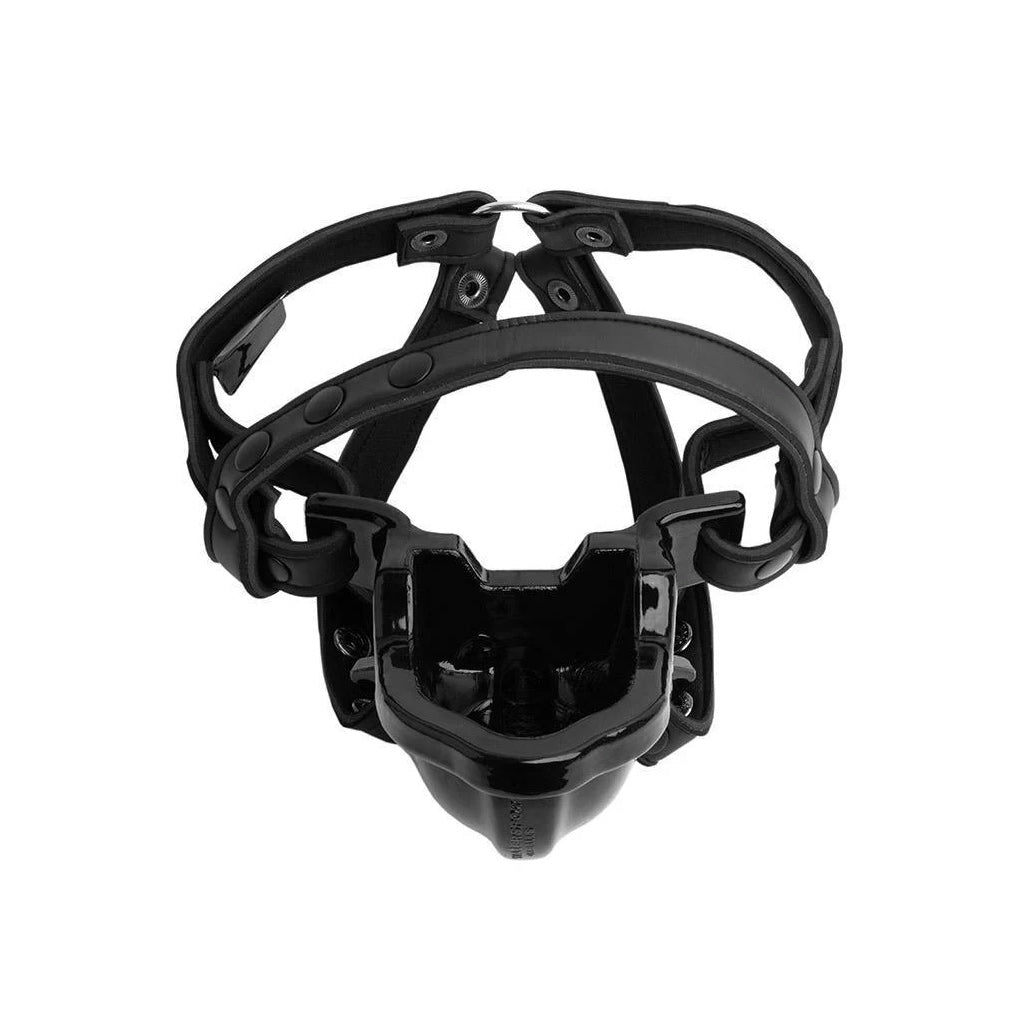 The black Watersport Mouth Gag With Adjustable Neoprene Straps from Oxballs is displayed against a blank background.