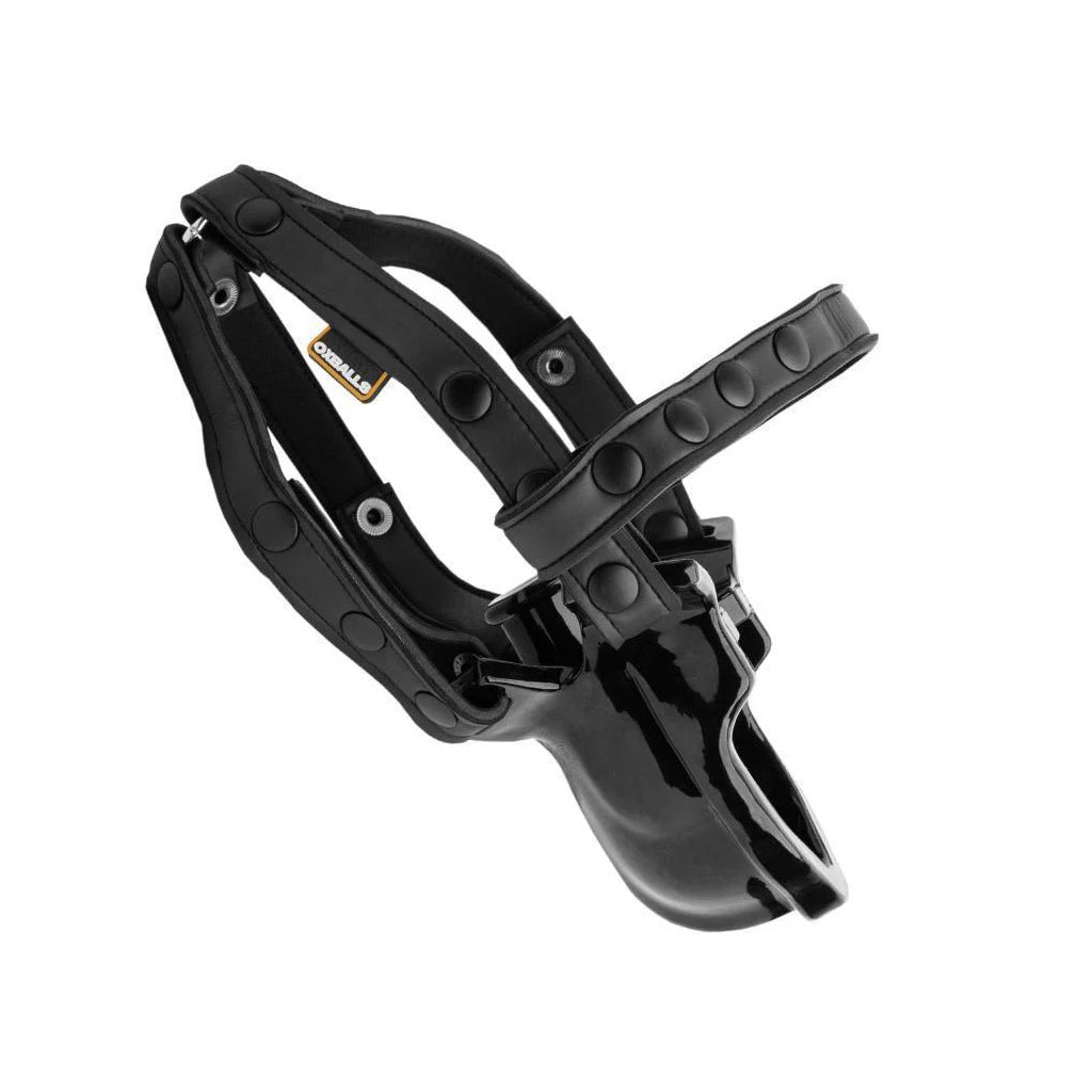 The black Watersport Mouth Gag With Adjustable Neoprene Straps from Oxballs is displayed against a blank background.