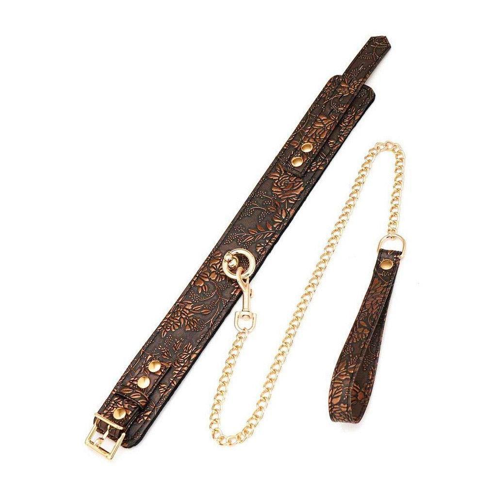 The Vegan Floral Collar With Faux Fur And Leash Set is displayed against a blank background.