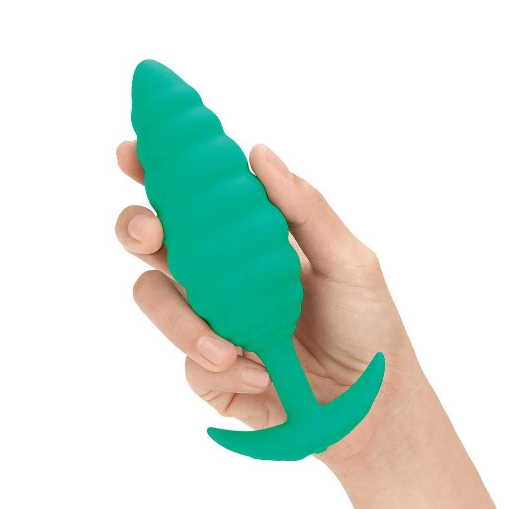 b-Vibe Texture Butt Plug Twist, Green, Large-The Stockroom
