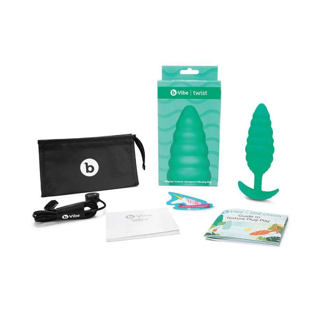 b-Vibe Texture Butt Plug Twist, Green, Large-The Stockroom